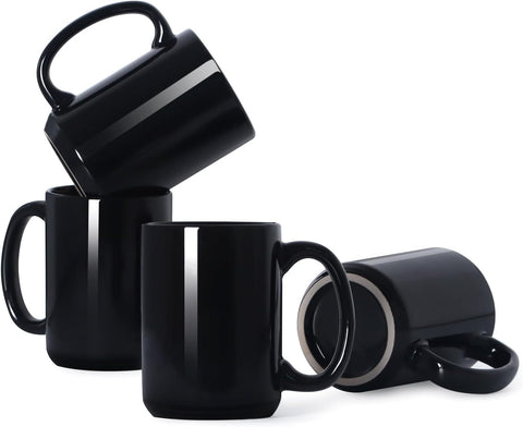 16 oz Large Coffee Mugs Set of 4 Ceramic Coffee Mug Black Coffee Cups Tea Cups Idea Gift for Women Men House Warming Gifts New Home Office, Black 4 Pack