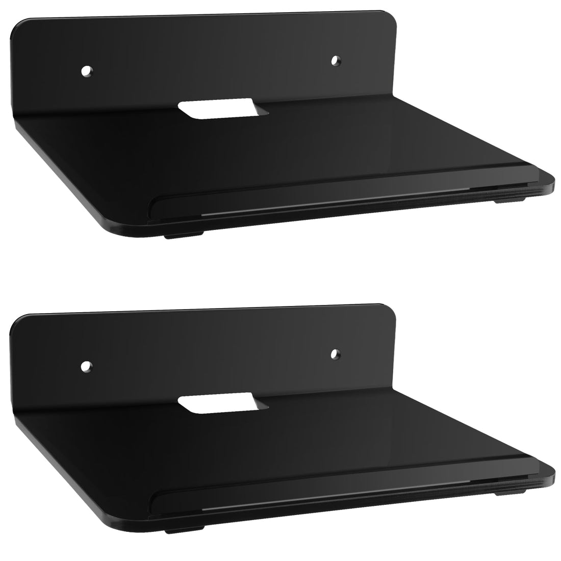 Cosmos Set of 2 Acrylic Floating Wall Shelves Hanging Shelves, Adhesive Wall Display Shelf Stand for Plant Pot, Speaker, Security Camera, Figures in Office and Home, 8 x 6 Inch (Solid Black)