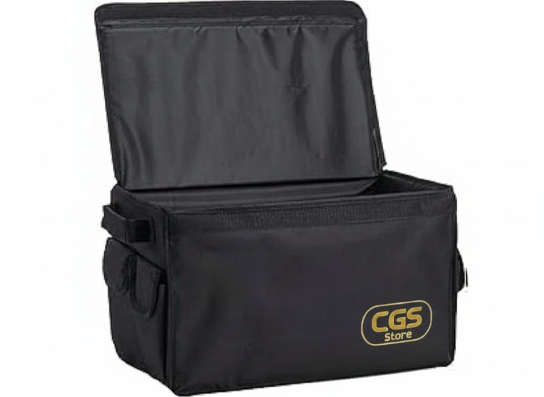 CGS | Portable Car Trunk Storage Organizer | Collapsible & Practical | 3-Compartment, SUV, Auto, Truck, Home, Carrying Handles | Adjustable Anchoring Straps | Black