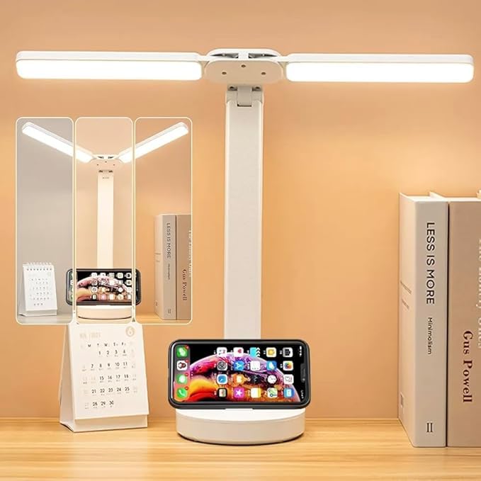 TECHZONE Dimmable LED Table Lamp – Adjustable Brightness with 3 Color Modes, Eye-Friendly Touch Control Desk Light for Home, Office, Bedroom, Study & Reading (Double Lamp)