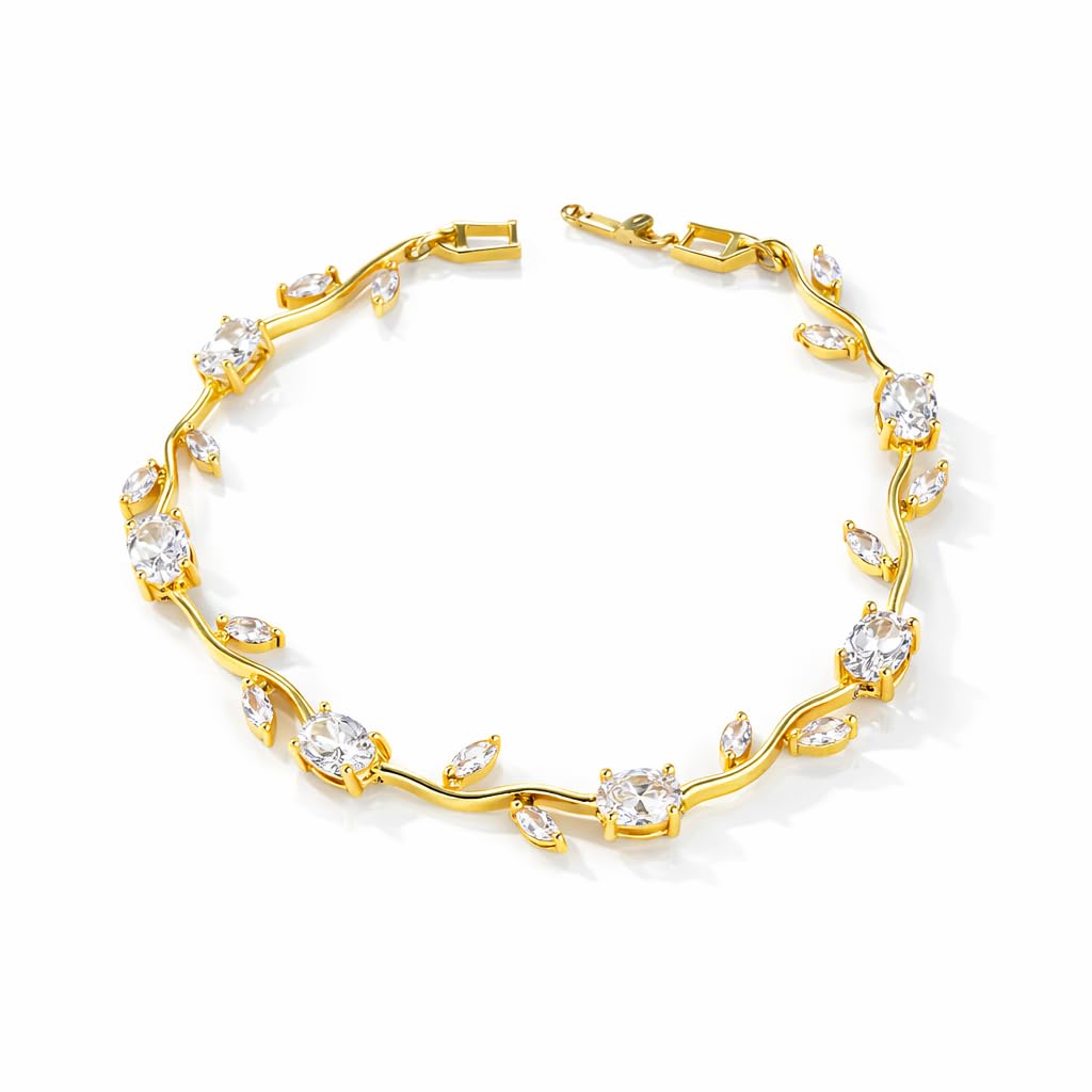 Luxury Women's Tulip Flower Bracelet 14K Gold Plated Stainless Steel with Colorful Zircon Stones – Elegant Adjustable Gift