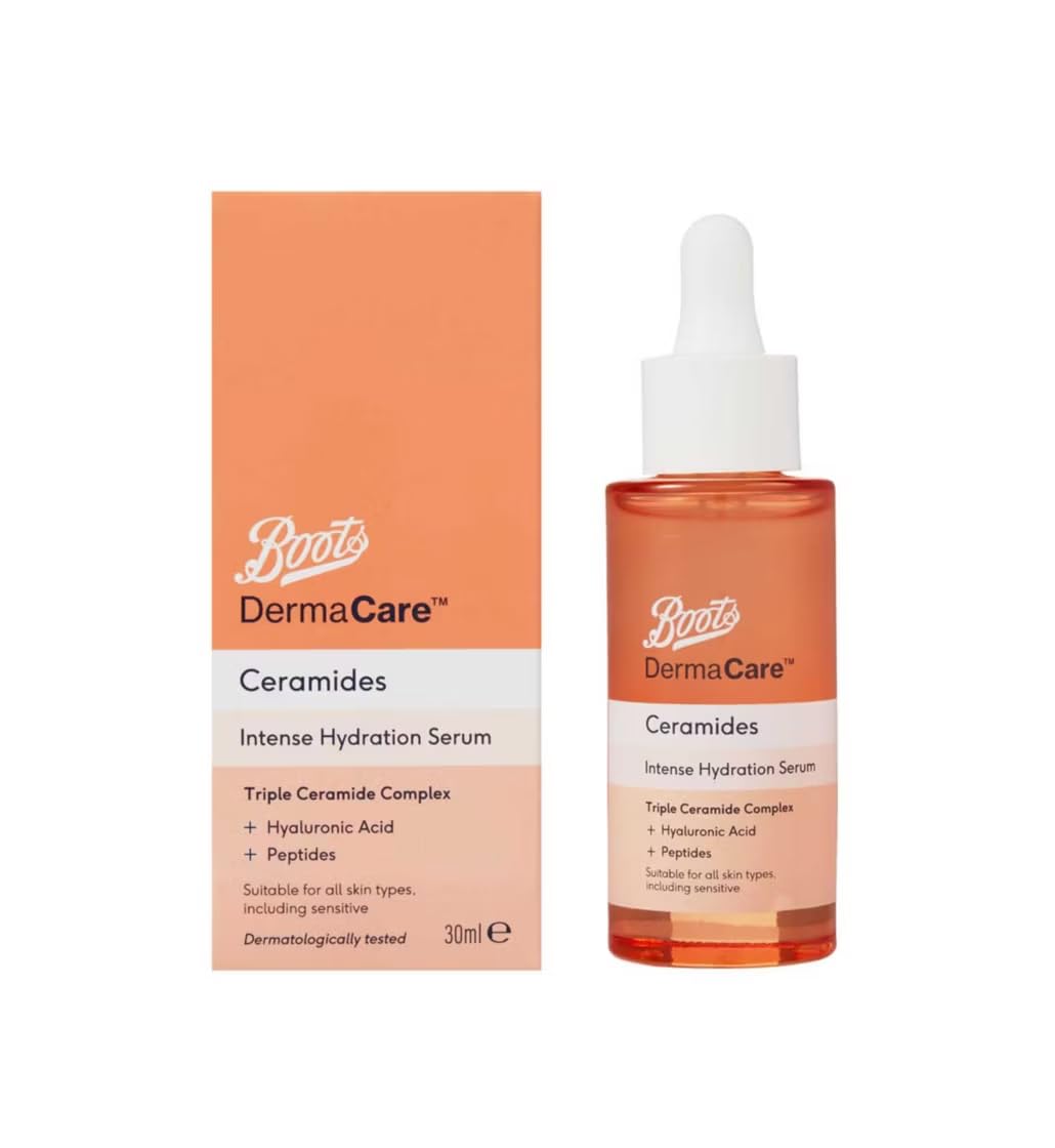 Boots DermaCare Ceramides Intense Hydration Serum, Triple Ceramide Complex with Hyaluronic Acid and Peptides, 30ml