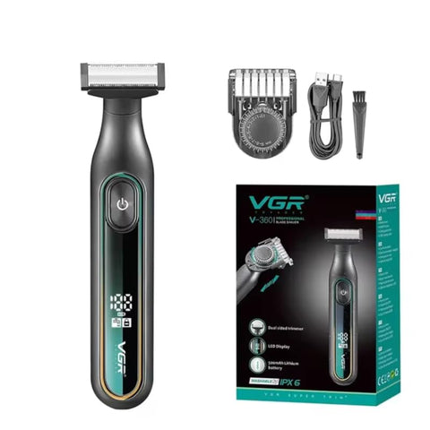 VGR V-360 Digital Display Cordless Dual Sided OneBlade Trimmer & Shaver 0.5-9mm Adjustable Comb for complete Beard Styling & Body Hair Trimming 90 mins Runtime Fully Washable IPX5 Waterproof, Green