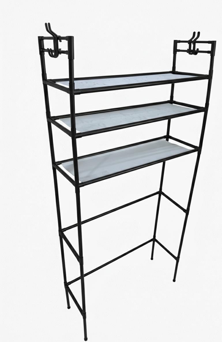 Spaceshoop Multi-Layer Vertical Storage Rack over Washing Machine, Space-Saving Bathroom Organizer with Hooks, Extra Large Black