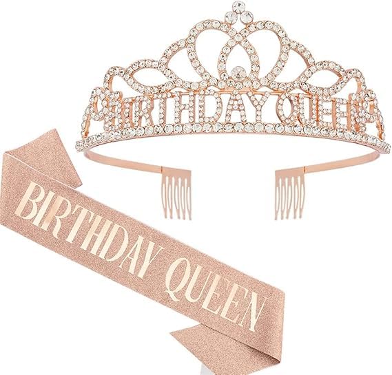 Birthday Crown for Women, Girl Headband, Rose Gold
