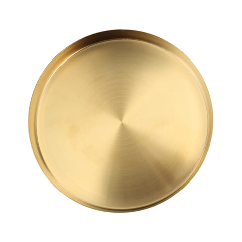 Gold Round Tray Decorative Plate, Drinks Tray, Stainless Steel Serving Tray Metal Organizer Plate for Makeup, Jewelry, Tea, Coffee, Drinks, Toiletries, Kitchen Tableware(Large)