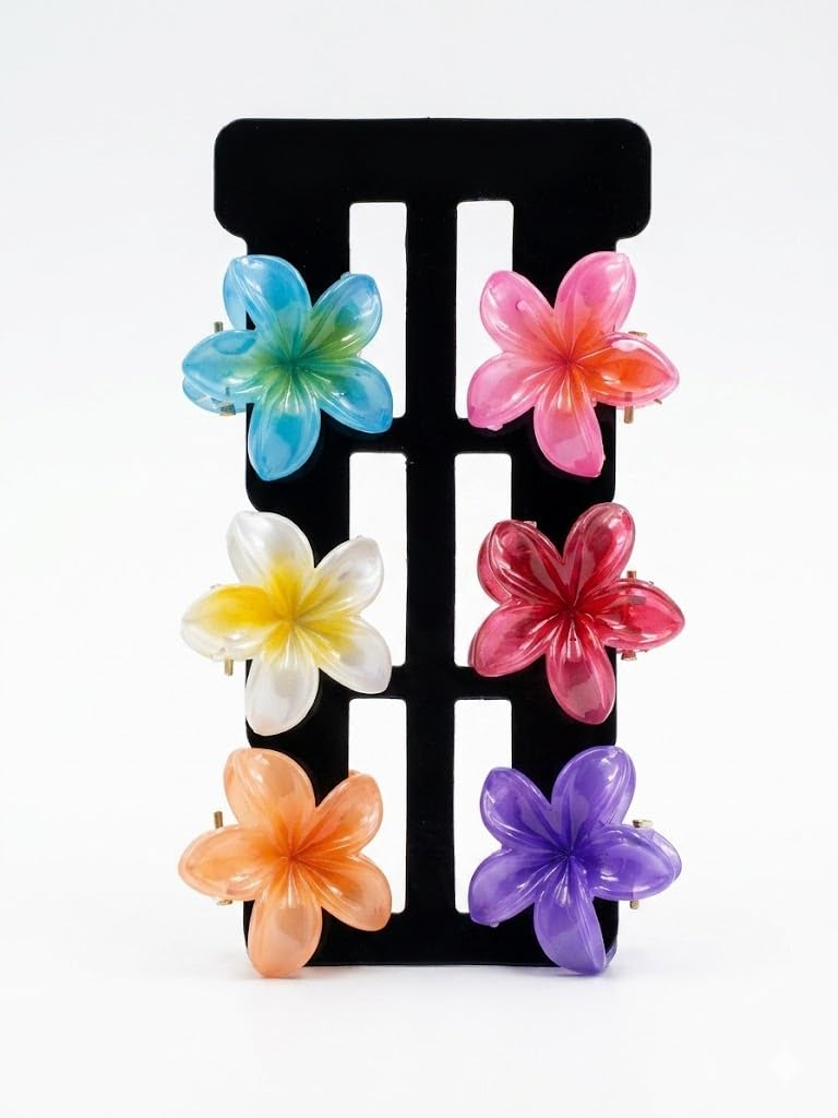 Flower Hair Clips, Assorted Colors, Set of 6 Small, Plumeria Flower