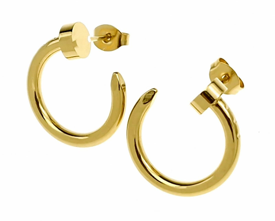 Julia Store 18K Gold Plated Stainless Steel Aesthetic Exquisite Luxury Elegant Dainty Cute Trendy Elegant Vintage Love Friendship Circle Nail Stud Earrings Women Jewelry Gift