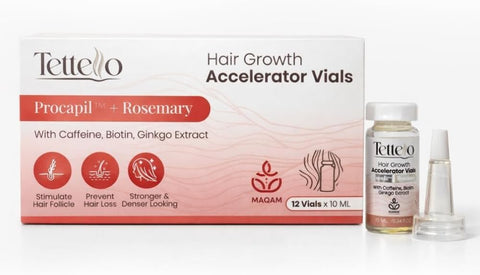 Tettello Hair Growth Accelerator 3 Month Scalp Treatment for Stronger Thicker Hair, Rosemary and Caffeine- 12 Vials -10 ml