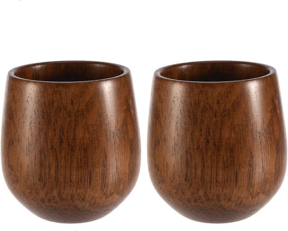Egypt Antiques Set of 2 Wooden Tea Cups, Unbreakable, Handcrafted, Round Design for Home and Office Décor