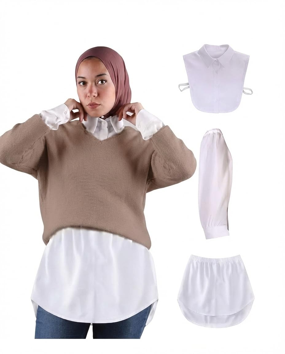 Complete Hijab Complements – Elegance and Comfort with Premium Crepe!" "3 Essential Pieces for Every Hijab: Sleeve, Collar, and Soft & Elegant Crepe Skirt"