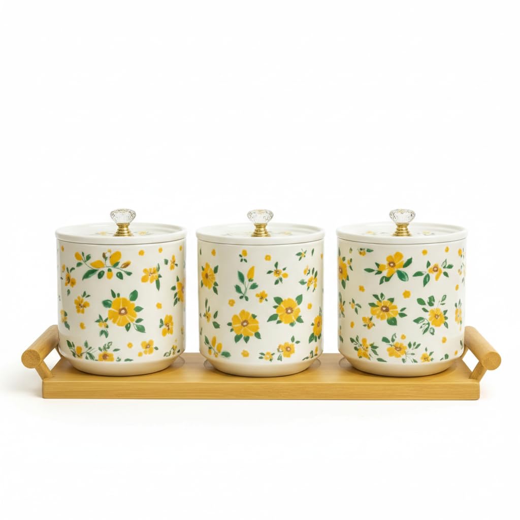 Home Care TT-1538-A 3-Piece Ceramic Spice Set Sleek Kitchen Storage, Pack of 1 - White Ceramic