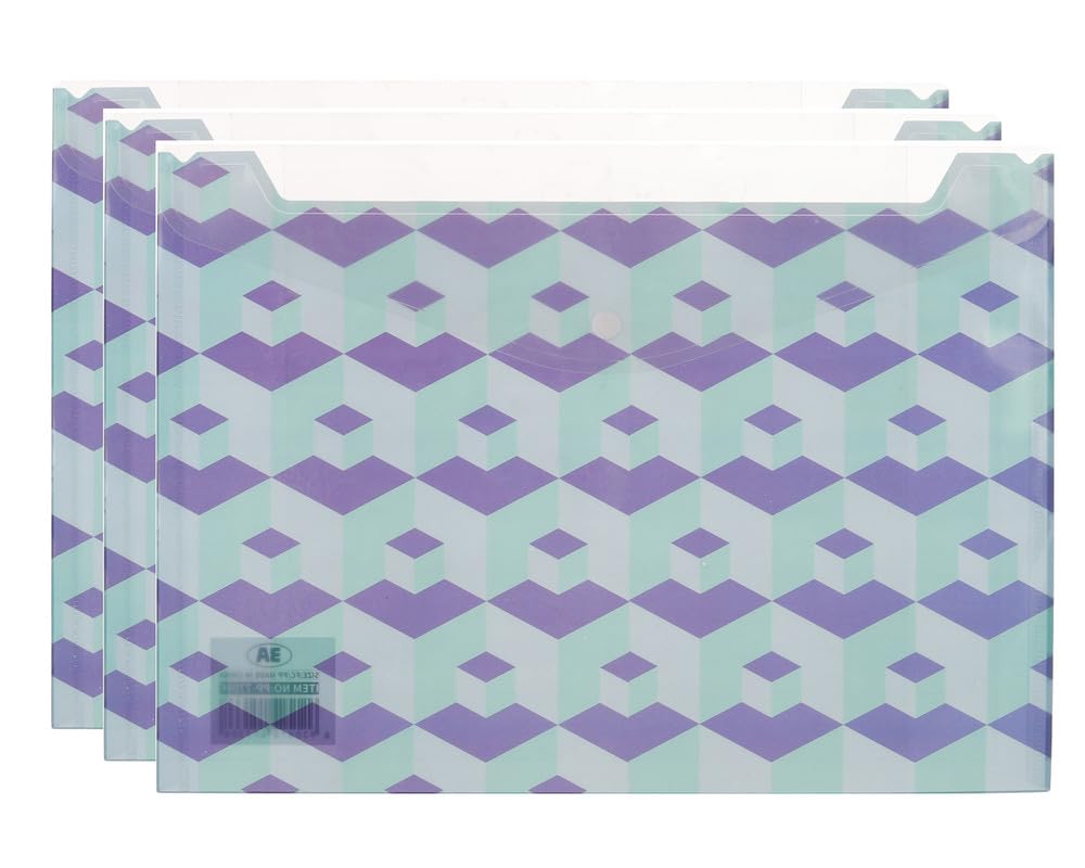 3A PP-7709F-2 Plastic Binder 18 Micron 26 * 35 cm with Clips 3 Pieces - Multi Color