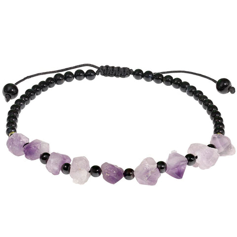 Lava Rock Raw Amethyst Crystal Anklet Crystals and Gemstones Essential Oil Diffuser Ankle Bracelets for Women Spiritual Beach Foot (Black Agate)