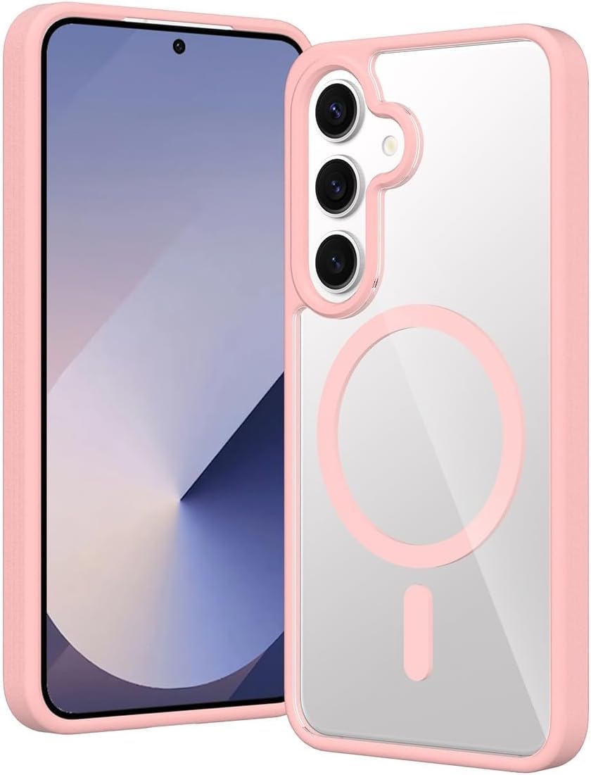 Grabist Magnetic Case For Samsung Galaxy S25 FE, Crystal Clear Case [Not Yellowing] [Compatible with MagSafe] Shockproof Transparent Slim Cover For Samsung S25 fe (Pink)