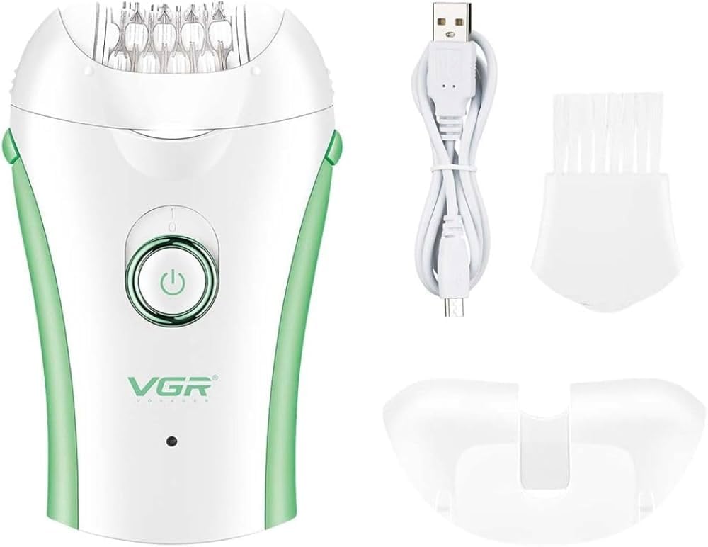 VGR V-705 Compact Professional Cordless Women Epilator for different body areas for gentle hair removal at home Wet & Dry use 120 minutes Runtime 32 Tweezers system & 2 speed settings (Green)