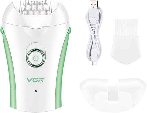 VGR V-705 Compact Professional Cordless Women Epilator for different body areas for gentle hair removal at home Wet & Dry use 120 minutes Runtime 32 Tweezers system & 2 speed settings (Green)