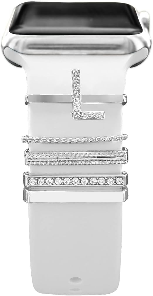 Next store Accessories Compatible with Apple Watch Bands Ultra/8/7/SE/6/5/4/3/2/1,Galaxy Watch 5/4 Classic/Active,Initial Letter Name Accessories for Women Girls(Without Band)