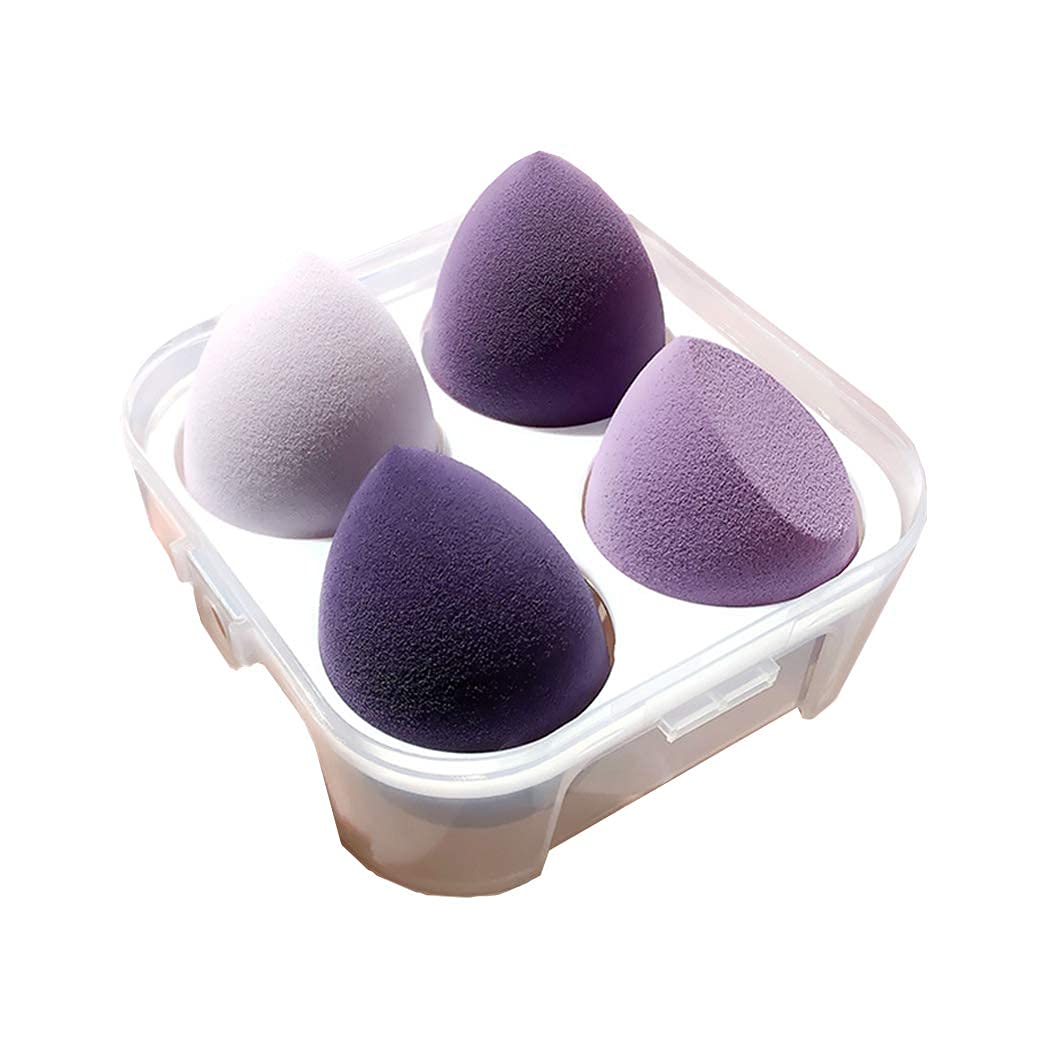 Makeup Sponge Set 4pcs Blender Multi-colored Beauty Foundation Blending Sponge for Liquid, Cream, and Powder Dry & Wet Use Makeup Sponge Egg (Purple)