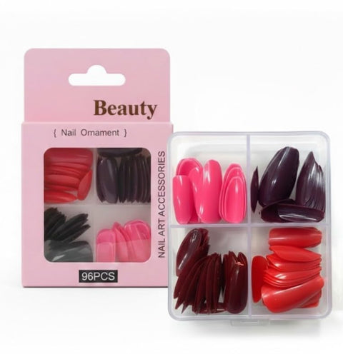 magic PRESS ON gel NAILS-96 pcs Medium Long -easy prsee on- Perfect For Parties, Comes - 4 colors