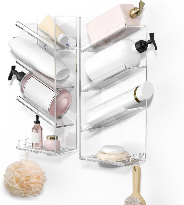 BEST MEDIA Acrylic Bathroom Organizer, Clear Wall-Mounted Shower Caddy with Suction Cup, No-Drill Rustproof Shampoo and Soap Holder Shelf, Durable Storage for Bathroom and Shower Walls