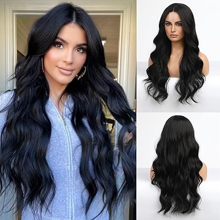 ECIF Woman Wig Black Long Slightly Curled