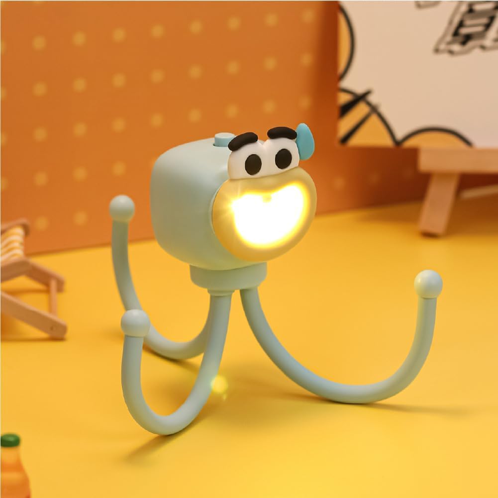 Bukela Mini LED Desk Lamp - Cute Octopus Table Night Light for Kids' Bedrooms, Nursery, Living Room - Button-Operated Bedside Lamp (Blue)