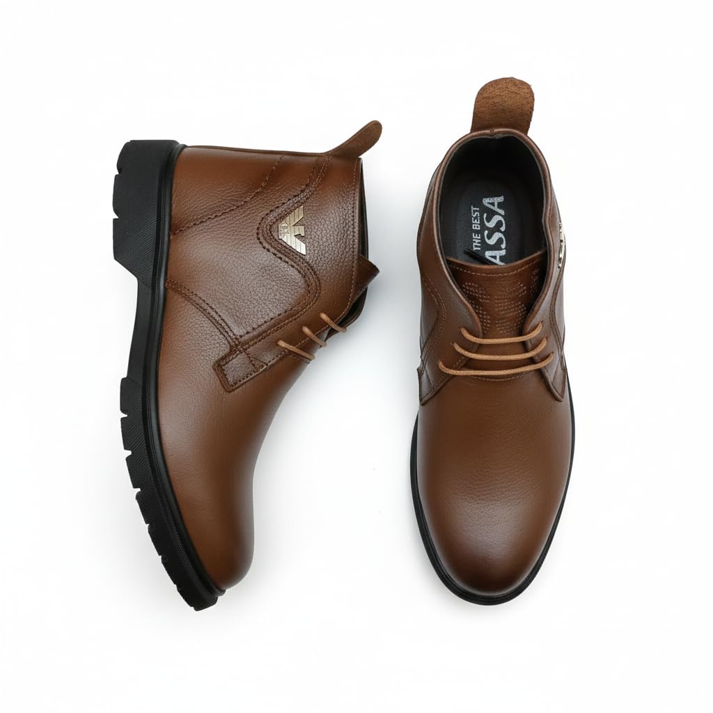Men's Half Boots 100% Genuine Leather – Elastic Rubber Sole – Available in Black, Dark Brown and Light Brown