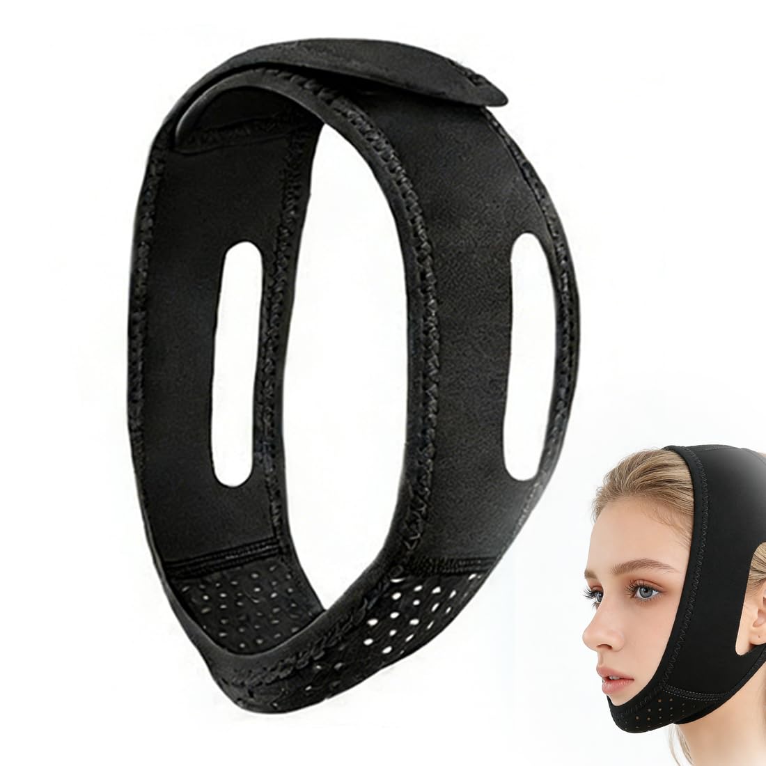 WUFKOP 2 x Double Chin Anti Snoring Face Bands, Adjustable Breathable Fabric Chin Strap for Sleeping and Face Lifting for Men and Women