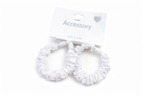 Silk Hair Scrunchies Soft & Comfortable Small Silk Scrunchy Skinny Hair Ties Bows Ropes Elastics Ponytail Holders for Women Girls Hair Accessories Set of 2 (White)