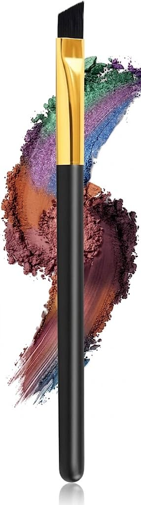 Angled Eyeliner Brush -Slanted Flat Angle Eye Liner Eyebrow Thin Precision Eye Makeup Synthetic Bristles -14 cm -1pc- gold black brush