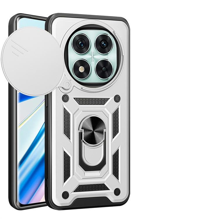Grabist case Compatible with Redmi Note 14 Pro Plus, Premium Protection Back Case with Camera Slide Cover Built-in Ring Stand Shockproof case for Redmi Note 14 Pro Plus 5G (Silver)