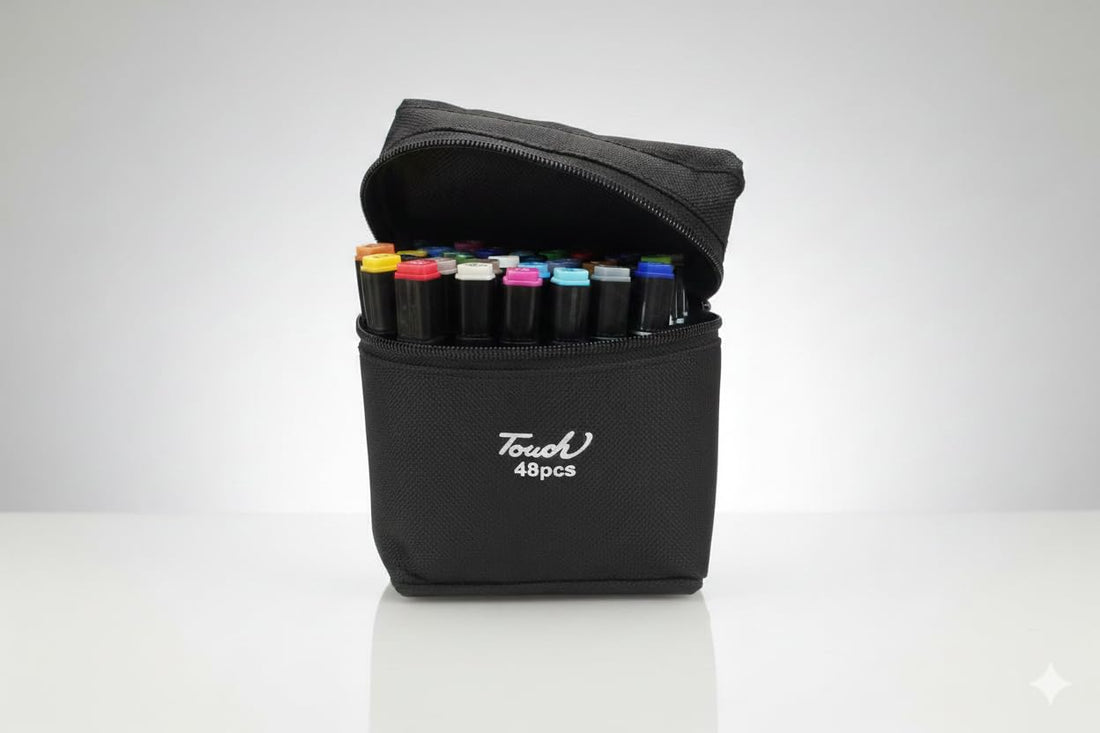 GHAZAL Touch art markers in a black 48 carrying marker case.