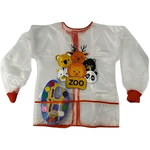 Baby Bibs Waterproof Paint Apron Long Sleeve - Repeated Use, 2 Front Pockets Easy to Use to Keep Baby Clothes (Clear & Printed)+Watercolor Palette