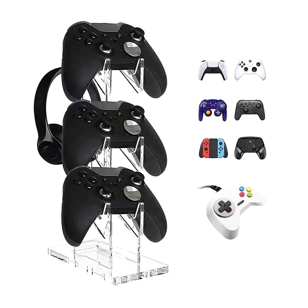 Universal 3 Tier Controller Holder and Headset Stand for PS4 PS5 Xbox ONE Switch, Controller Stand Gaming Accessories for Desk Organization and Storage, Build Your Game Fortresses (Clear)