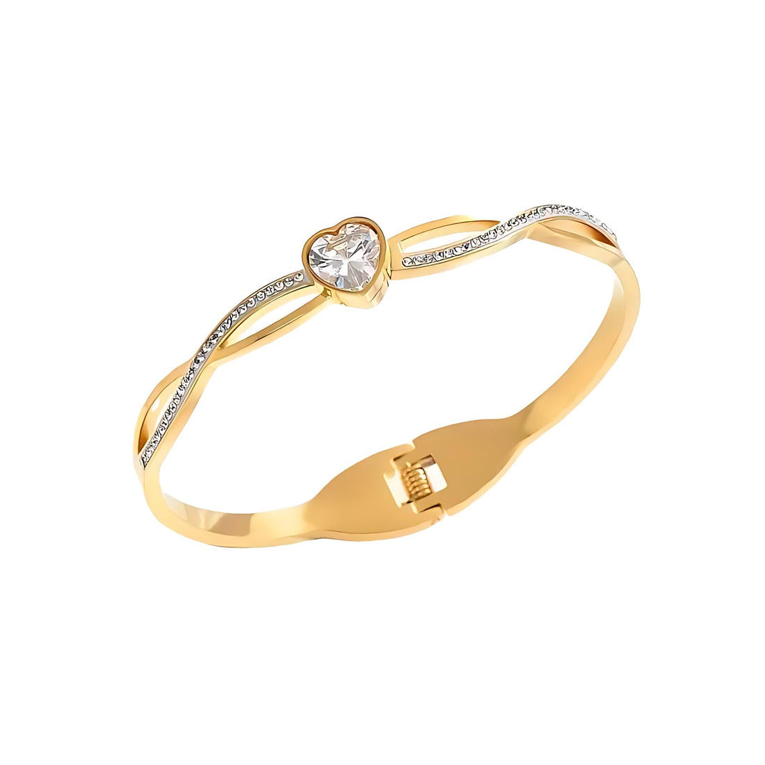 Bracelet Classic Forever Love Heart Zirconia And Cristal Bangle and Style Gift For Women Birthday Christmas Party Summer Fashion Day - Stainless Steel 18K gold