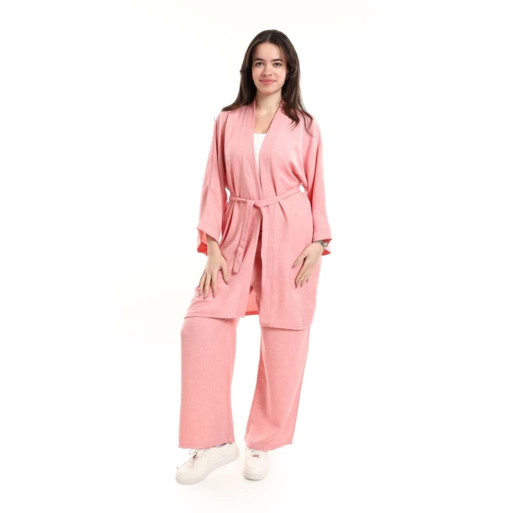 Red Circle Womens Open Front Belted Tunic With Matching Flowy Trousers