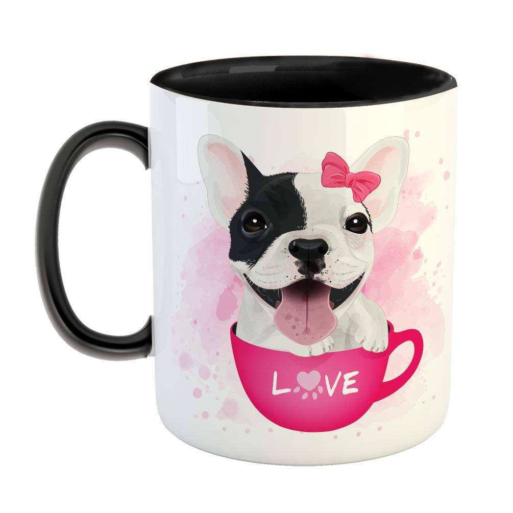 Cute French Bulldog Ceramic Coffee Mug - Best Gift for Kids/Dog Lovers - Color - Black (0935)