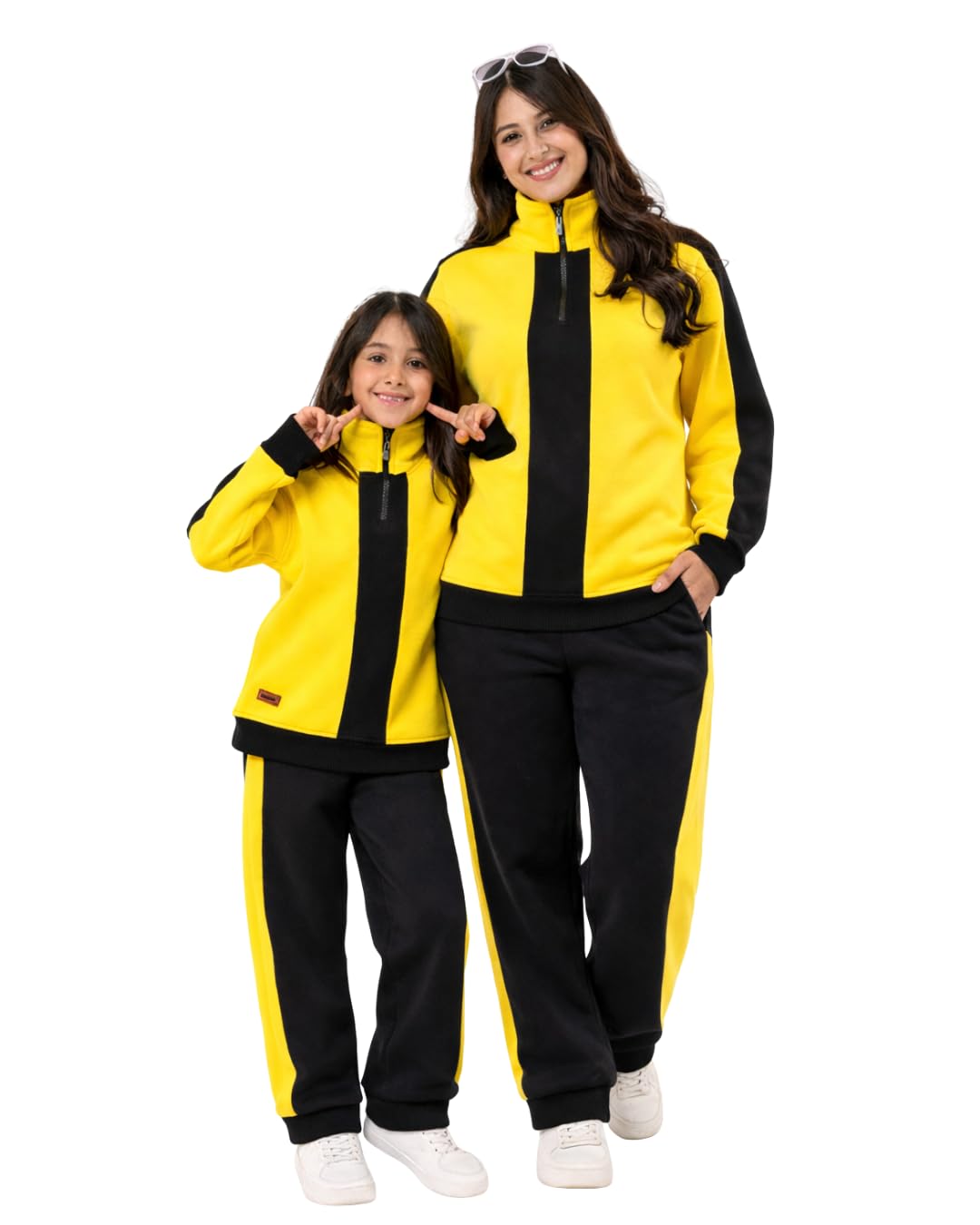 Women's Matchy Mom & Me Strip Tracksuit Set, Quarter Zip Pullover and Pants