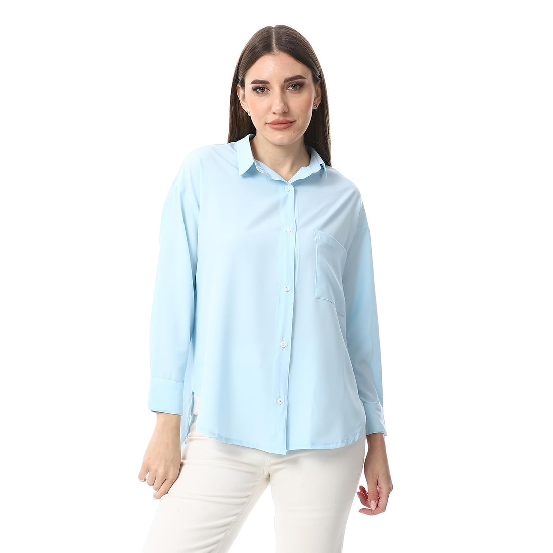 Women's White Button-Down Shirt, Long Sleeves, Relaxed Fit