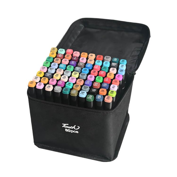 Touch 80 Piece Colour Marker Pens with dual tip. Alcohol Felt Pen Manga Sketching Markers Dual Sided Art Supplies Drawing Set.