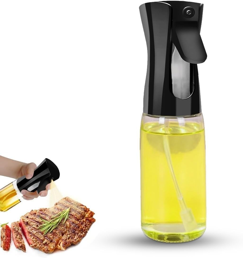 Oil Sprayer Bottle 220ml Olive Oil Dispenser for Cooking Baking BBQ Salad Air Fryer Grilling – Wide Mouth Refillable Controlled Spray Mister for Healthy Kitchen Use (Black)