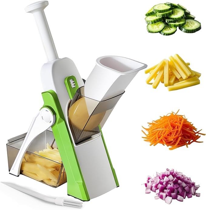 Manual Vegetable Chopper & Slicer – Multifunctional Kitchen Vegetable Cutter, Potato French Fry Cutter, Onion Dicer & Julienne Slicer with Container, Easy Food Chopper (Multicolor)