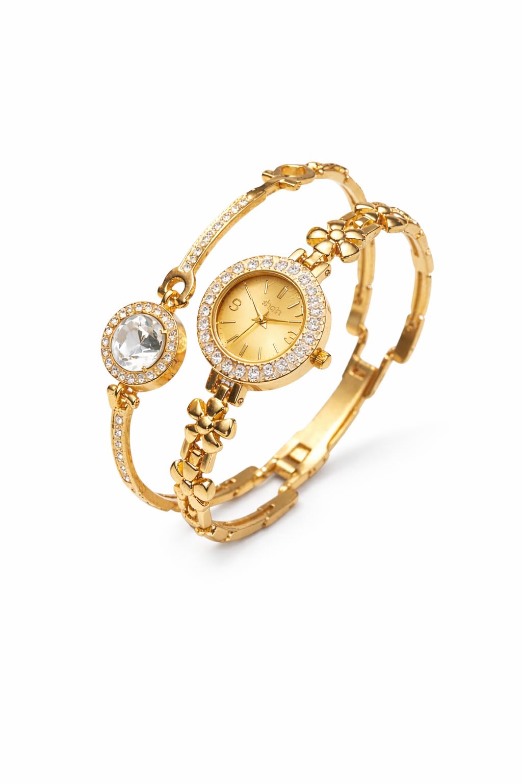 Luxury Women Gold Hearts Wrist Watch with Bracelet Gift | Stylish Casual Watch Set for Women and Bracelet Gift | Fashion Accessories | Gift for Girls and High End Styles