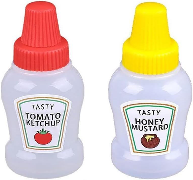 2 Pcs 25ml Mini Ketchup Bottles, Mini Condiment Squeeze Bottles Plastic Sauce Bottles Containers Empty Ketchup and Mustard Syrup Dispenser