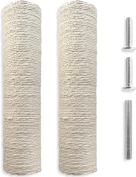 Cat Scratching Post Replacement Pole - 15.7 Inch Refill for Cat Tree Repair, 2-Pack with Screws, Durable Scratch Resistant Surface (White)