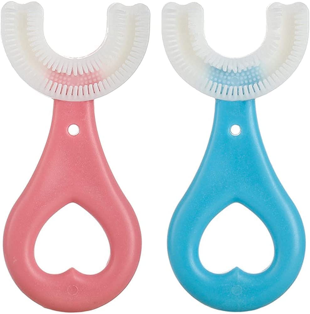 XML U-Shaped Toothbrush For Kids Food Grade Soft Silicone Brush Head Oral Teeth Cleaning Tools for Children- Multicolour (U-SHAPE-BRUSH-2)