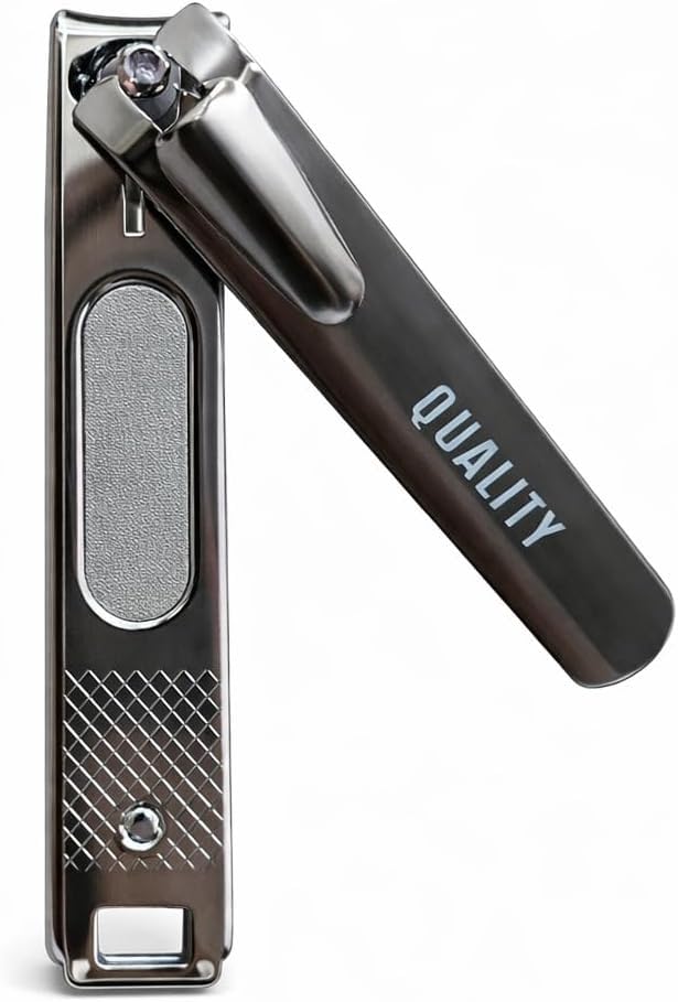 Stainless Steel Nail Clipper with Built-In Nail File – Precision Fingernail & Toenail Trimmer for Men & Women – Durable Nail Grooming Tool with Non-Slip Handle for Home & Travel