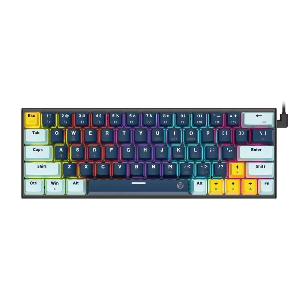For FANTECH ATOM63 MK874V2 60% Keyboard Gaming Mechanical – Hot-Swap RED Switches – 17 RGB Lighting Modes – Removable Type-C cable – 63 PBT Arabic/English Keycap | Navy Blue