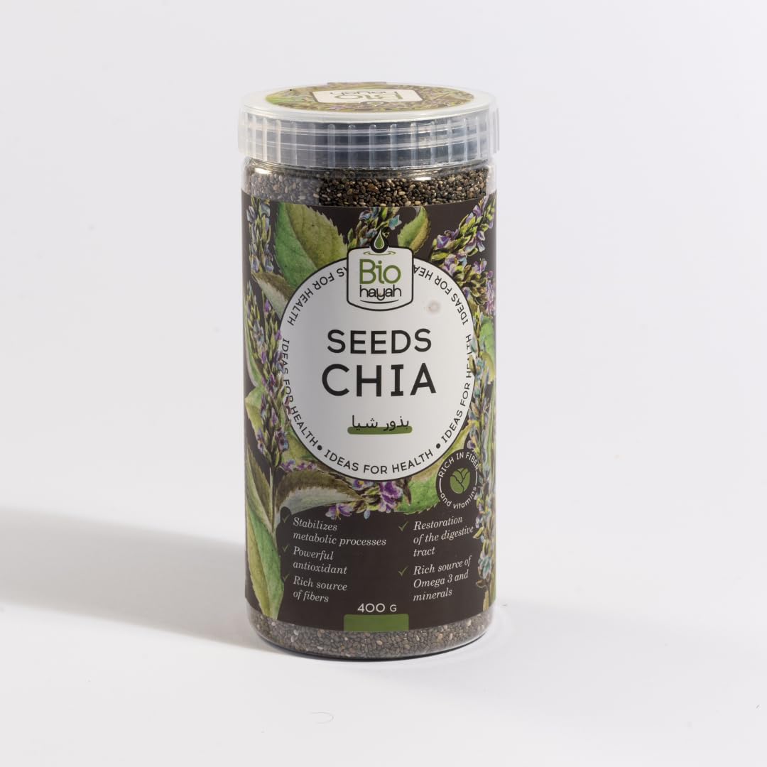Biohayah Raw Chia Seeds – Premium & All-Natural – Rich in Omega 3, Fiber & Protein – Gluten-Free, Vegan Friendly – Perfect for Smoothies, Shakes & Healthy Recipes – 400g